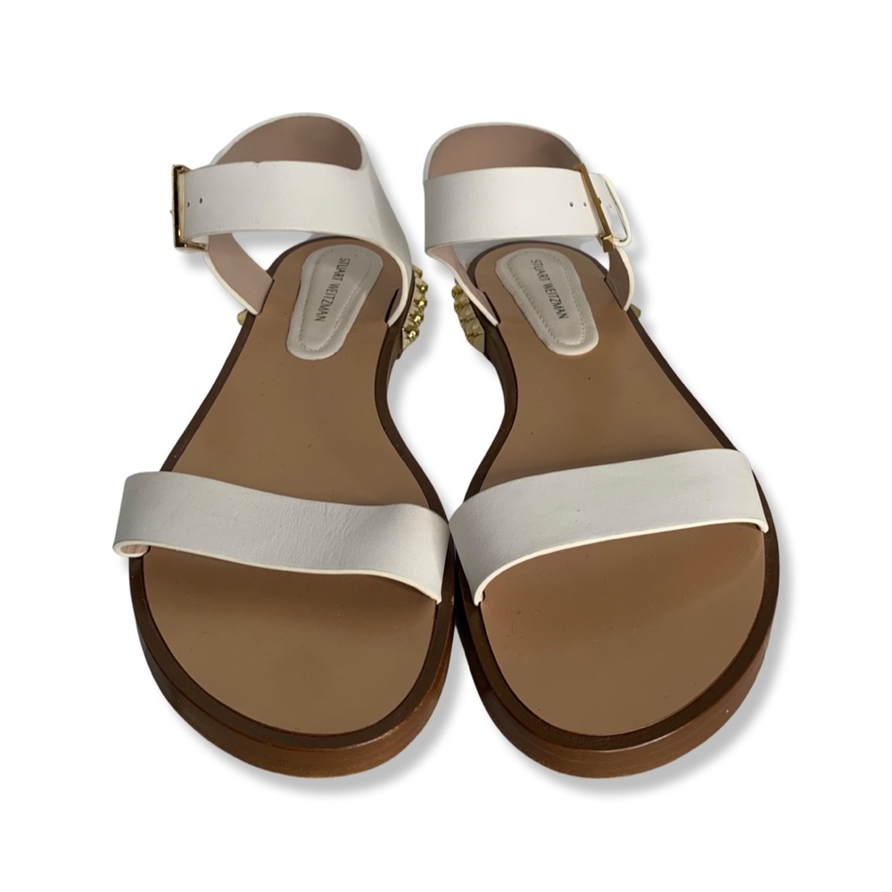 Women's Stuart Weitzman Rosewood Leather Studded Ankle Strap Sandals Sz 8 - Picture 3 of 7